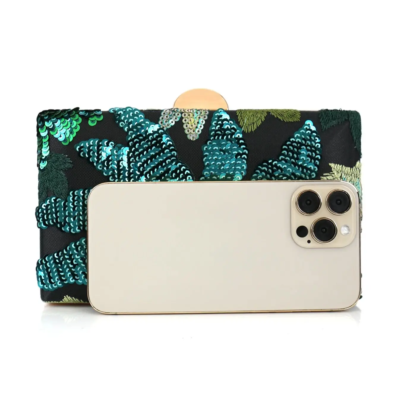 Green Sequin Embroidered Evening Bag for Women