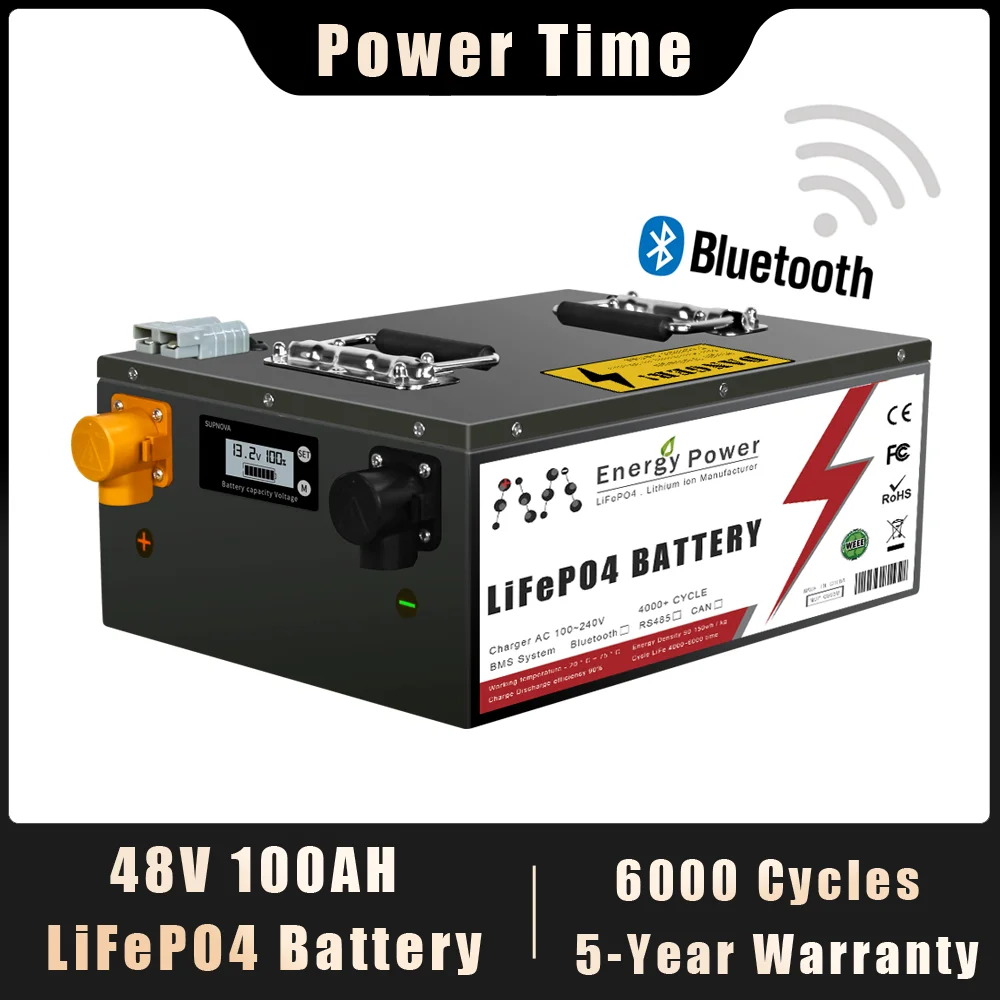 48V50Ah100Ah200AHLiFePo4BatteryPackBuiltinBluetoothBMS512V
