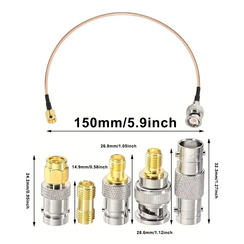 SMA-수-BNC-수 연장 케이블 150mm (RF 전기 장비 액세서리용 5피스 동축 어댑터 키트 포함)