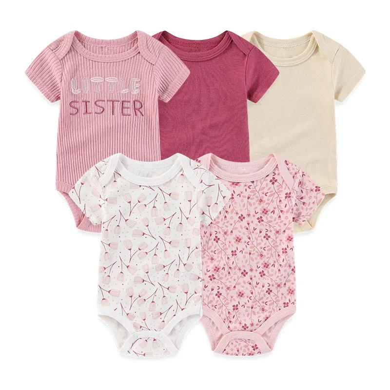5 Pcs/Lot Four Seasons Fashion Cartoon Short Sleeve Baby Boy Girl Bodysuits Soft Newborn Onesies Clothes 5