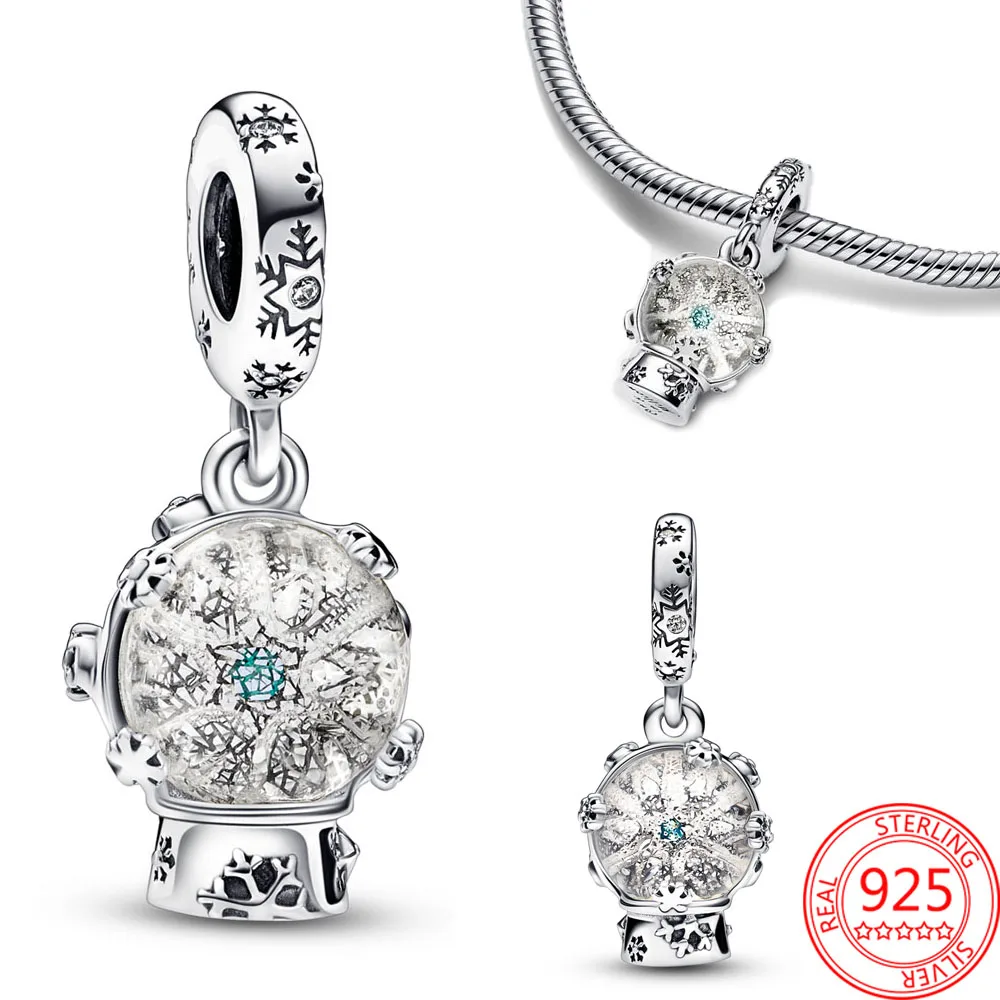 

Christmas Snowflake Snowglobe Dangle Charms Silver 925 Original Fit Charms Plata De Ley 925 Bracelet Pendant for Holiday Gift