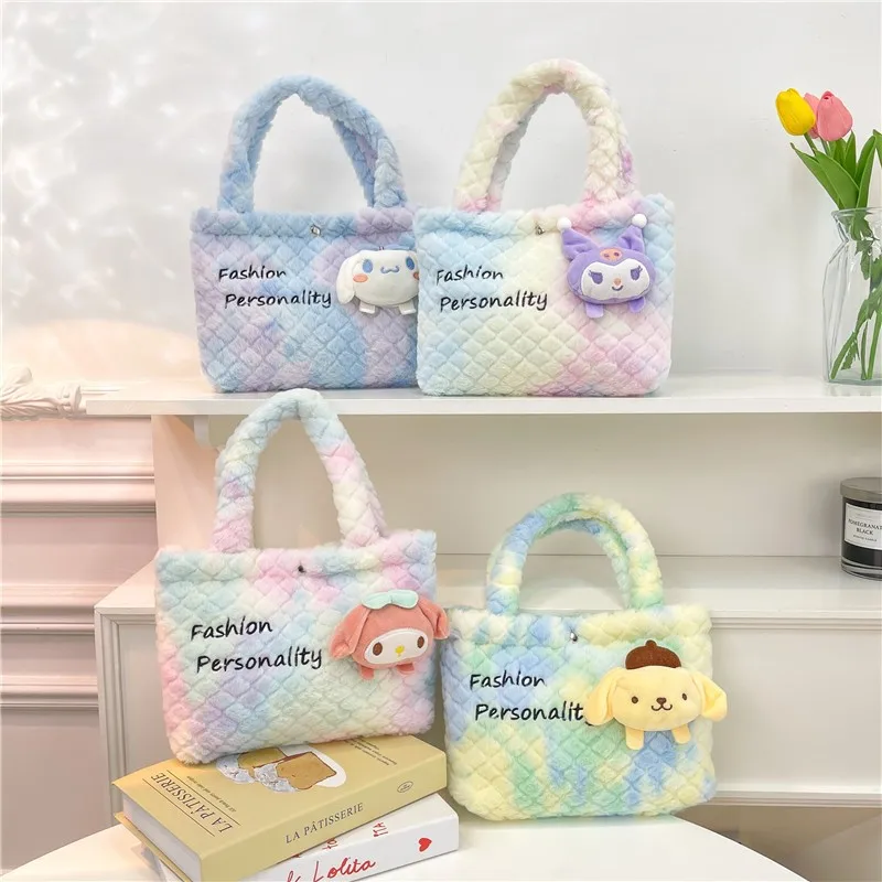 

Sanrio Kuromi Plush Handbag Cute Cartoon My Melody Cinnamoroll Women Lovely Color Gradient Good-looking Shopping Bag Gifts
