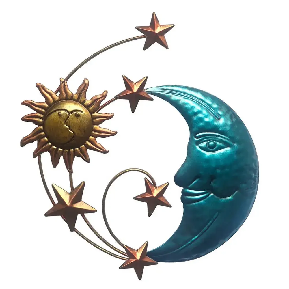 

Modern Metal Sun Moon Wall Hanging Decor Moon Face Iron Art Sofa Porch Modern Minimalist Ornament For Home Living Room Decor