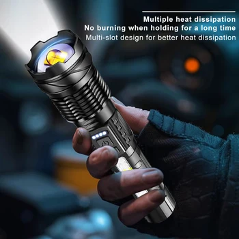Zoomable Super Bright Flashlight 30W 7Mode COB LED Tactical Flashlight Portable Rechargeable Outdoor Lamp Built in Battery 4