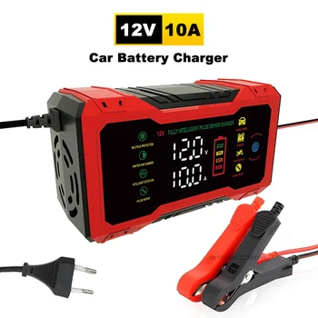 Caricabatterie per Auto 12V 10A, Caricabatterie Intelligente a Impulsi per Auto e Moto, Mantenitore di Carica per Batterie Auto