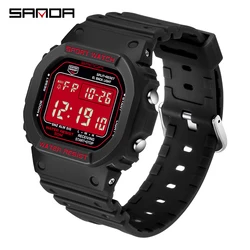 SANDA Men's Innovative Waterproof Sports Watch with Luminous Display (Black red)