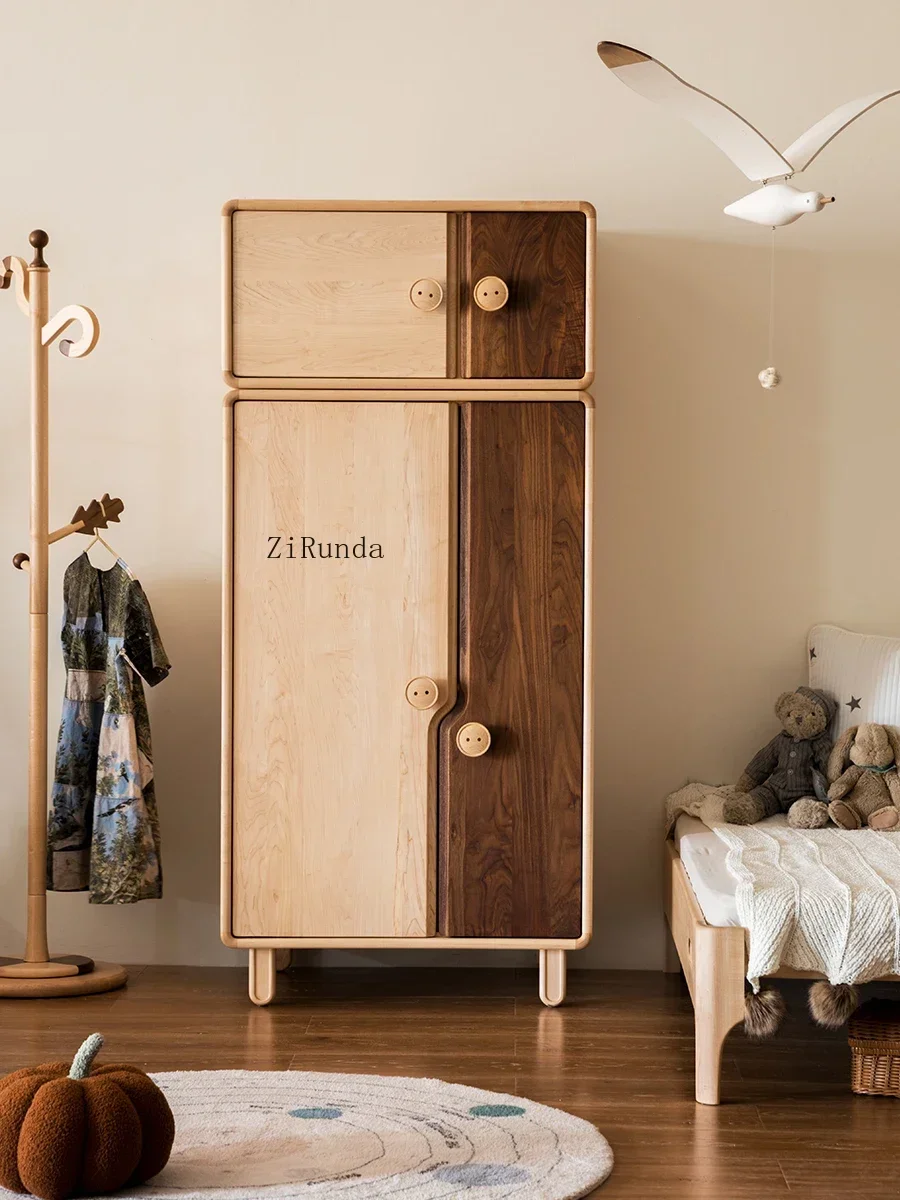 1Children's wardrobe Small wardrobe Drawer storage combination Household bedroom Solid wood