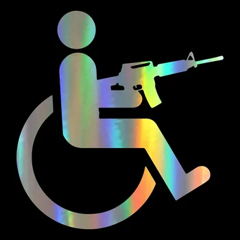 Disabled with A Gun Car Stickers Waterproof Decals Suitcase Truck Motorcycle Auto Decoration Accessories PVC,16cm*15cm 1