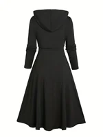 European and American Fashion Plus Size Chain Gothic Trial Dress with Long Sleeve Short-Sleeved Hooded Top Set - Image 2