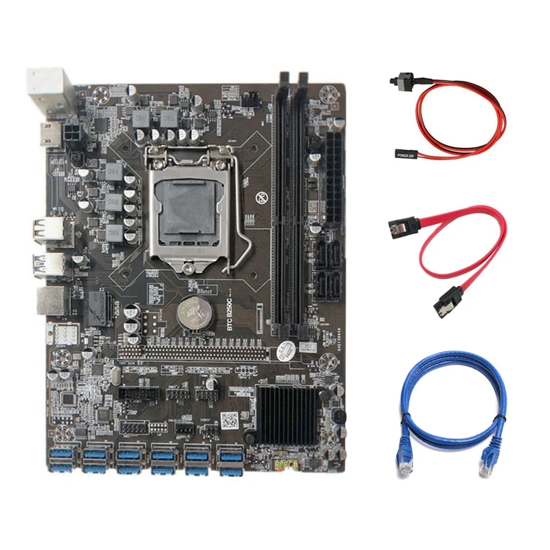 gaming pc motherboard cheap B250C Mining Motherboard with RJ45 Network Cable+Switch Cable+SATA Cable 12 PCIE to USB3.0 GPU Slot LGA1151 Support DDR4 budget pc motherboard