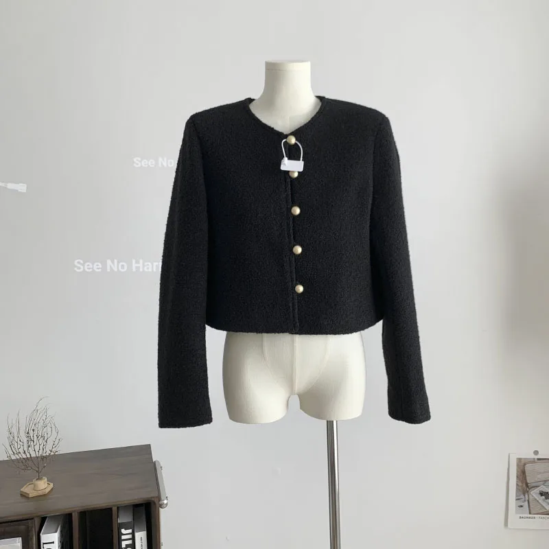 

Винтажная мешковатая Короткая Толстая куртка с V-образным вырезом, женское темпераментное модное пальто, офисный женский элегантный Базовый Топ для женщин