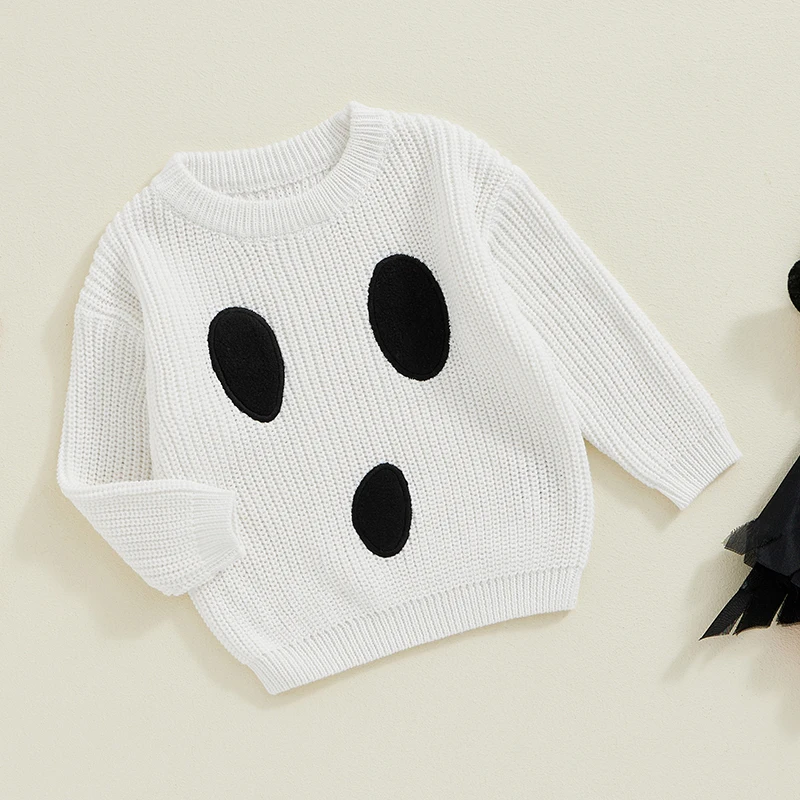 BeQeuewll Winter Baby Sweater for Halloween Girl Boy Knitwear Long Sleeve Crew Neck Ghost Kids Jumpers Toddler Pullover Clothes