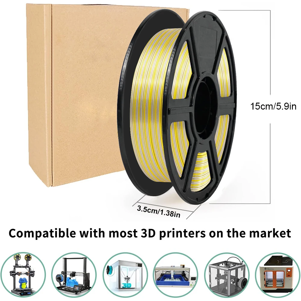 실크 PLA+ 듀얼 컬러 3D 프린터 필라멘트 1.75mm 250G 공압출 변색 +/-0.02mm 정확도 FDM 프린터용