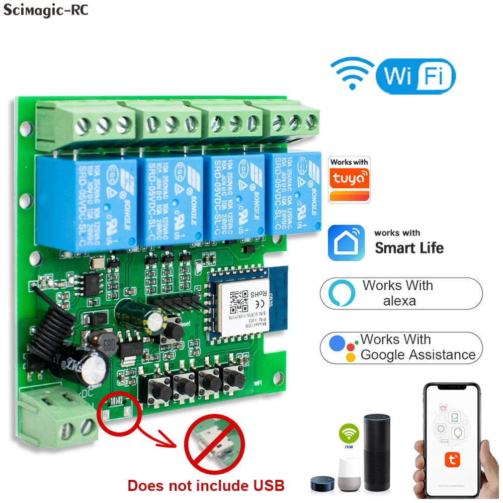 Smart Home Automation WiFi Relay Controller with APP Remote Control and Voice Assistant Compatibility