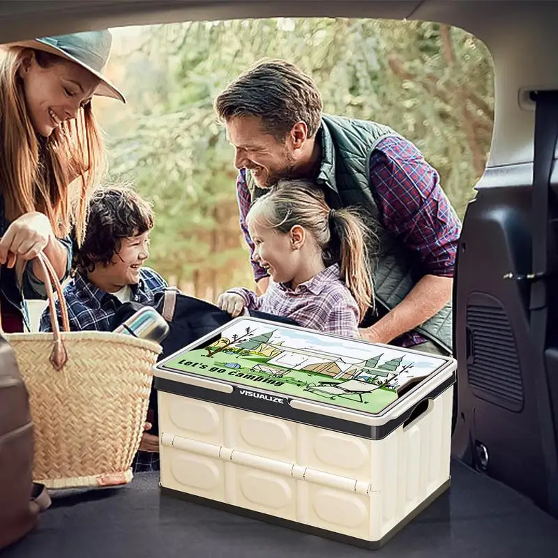 

Chuck Box Camp Kitchen For Camping Portable Handle Folding Storage Camping Box Printed Cover Multifunctional Organizer For Trunk