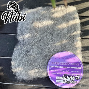 Nabi Gray Afro Kinky Human Hair Bulk 50g/1Pc 20inch Colored Remy Hair for Micro Braids Locs Extensions 1