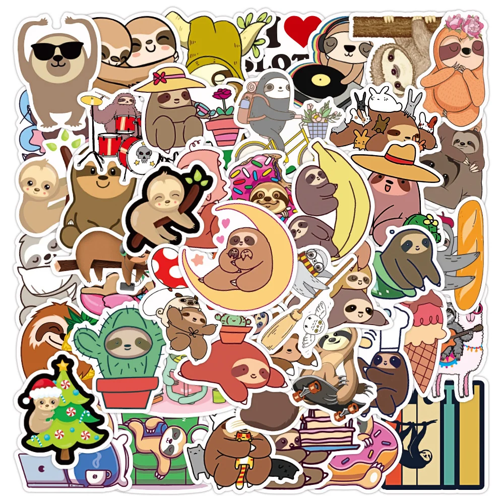 

10/30/50PCS New DIY Sloth Cartoon Personality Creative Computer Luggage Table Water Cup Decoration Waterproof Sticker Wholesale
