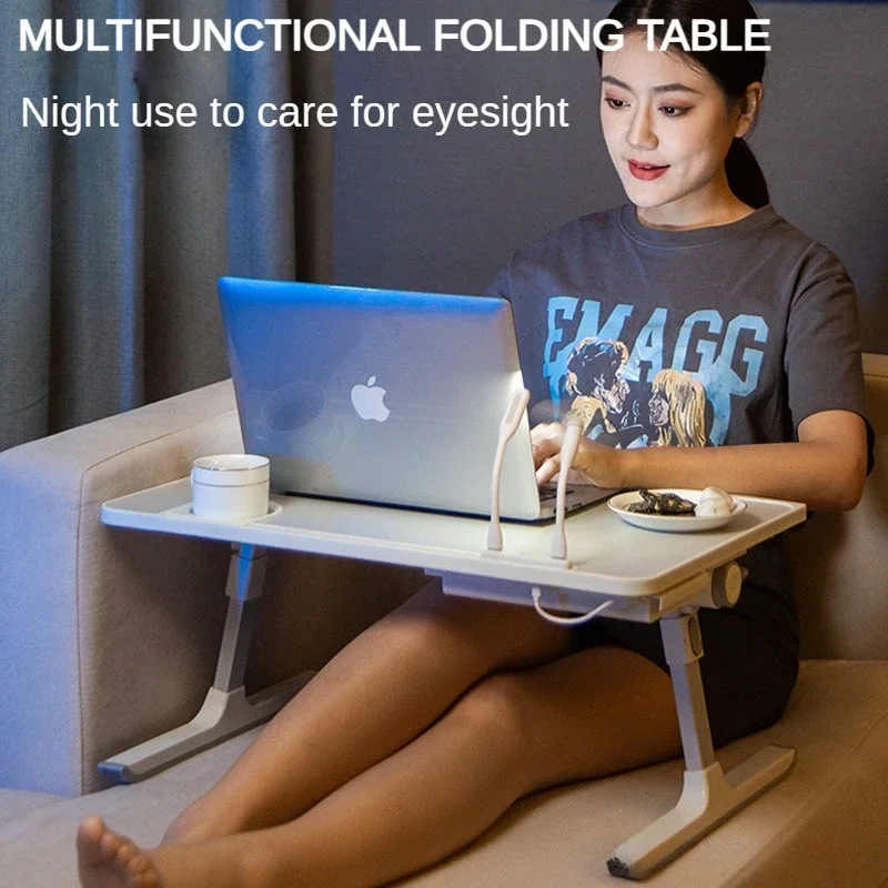 Foldable Lift Laptop Desk with Cup Holder, Gaming Desk with Radiator, Adjustable Reading Table, Bed Table for Breakfast Study