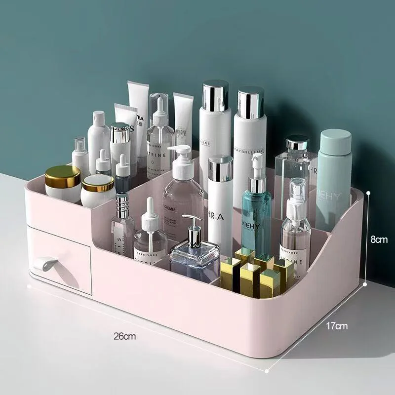 Desktop Cosmetic Storage Box Plastic Makeup Brush Lipstick Organizer Drawer-Type Compartment for Bathroom & Bedroom 3