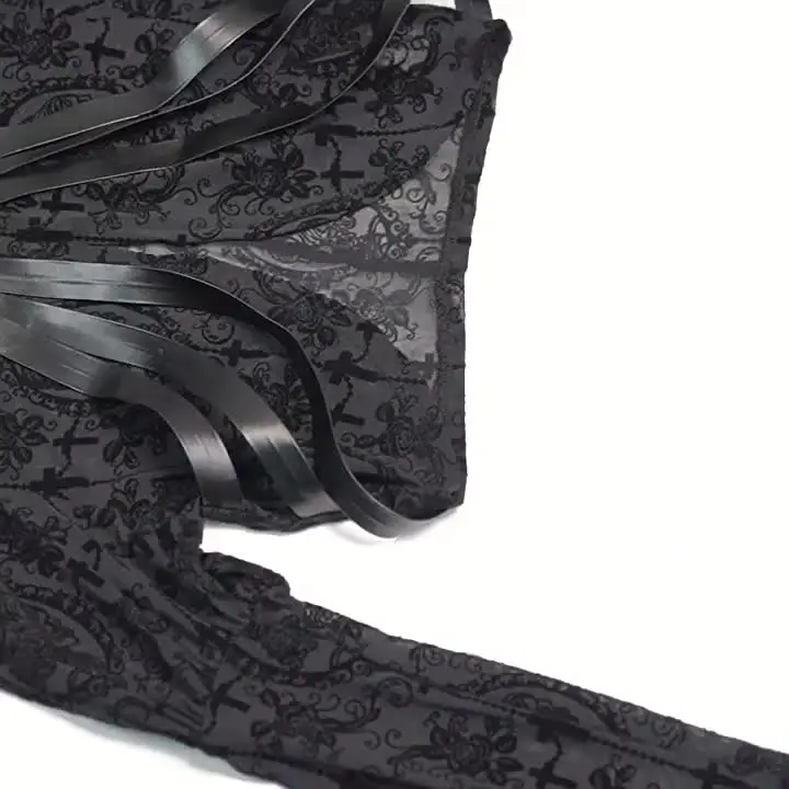 Top Gotico Donna In Pizzo Nero - Maniche Svasate, Scollo A V, Vestibilità Aderente, Taglia L