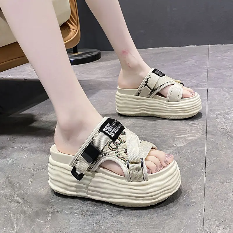 

Thick Bottom Wedges Sneaker Slippers Sandals Women's Summer 2023 New Casual Buckle Slipper Outdoor EVA Flip-flops
