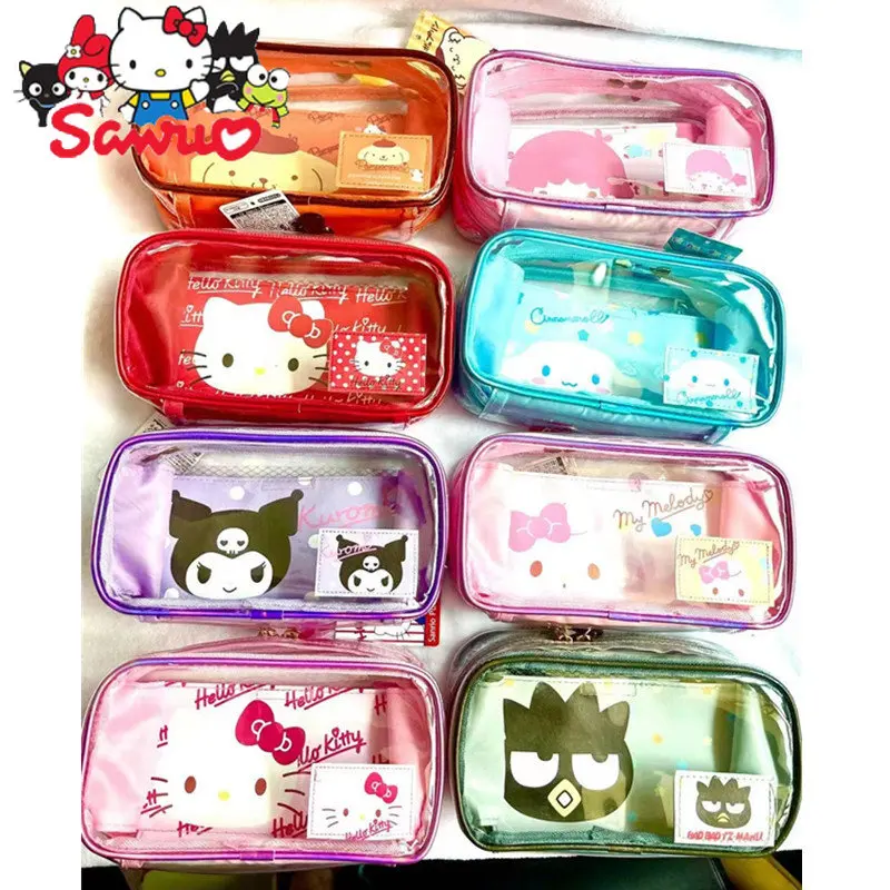 

Sanrio Melody Kuromi Hello Kitty Cinnamoroll Pochacco Transparent Storage Cosmetic Bag Waterproof Student Stationery Pen Case