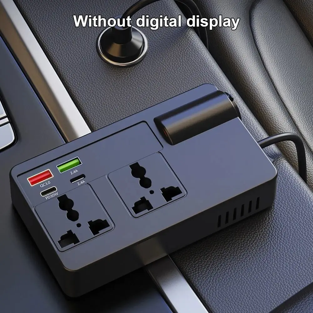 유니버설 차량용 인버터 고출력 DC 12V/24V - AC 220V 전원 어댑터 디지털 디스플레이 QC 3.0 USB/PD/타입 C 충전기 차량용 컨버터