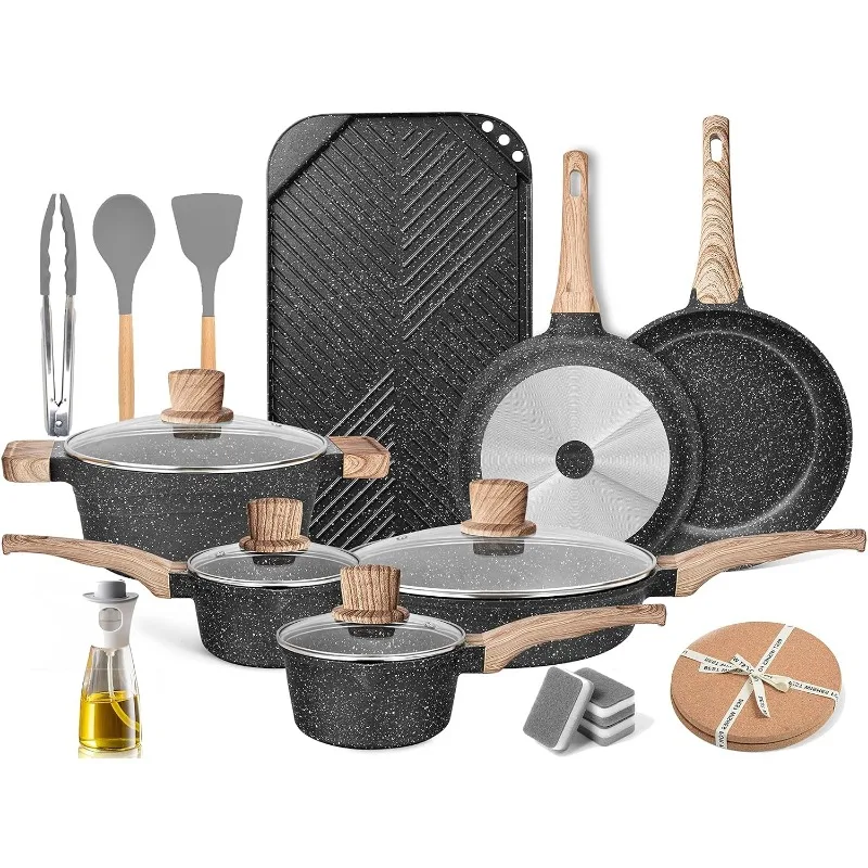 

Pots and Pans Set - Caannasweis Kitchen Nonstick Cookware Sets Granite Frying Pans for Cooking Marble Stone Pan Sets Kitchen