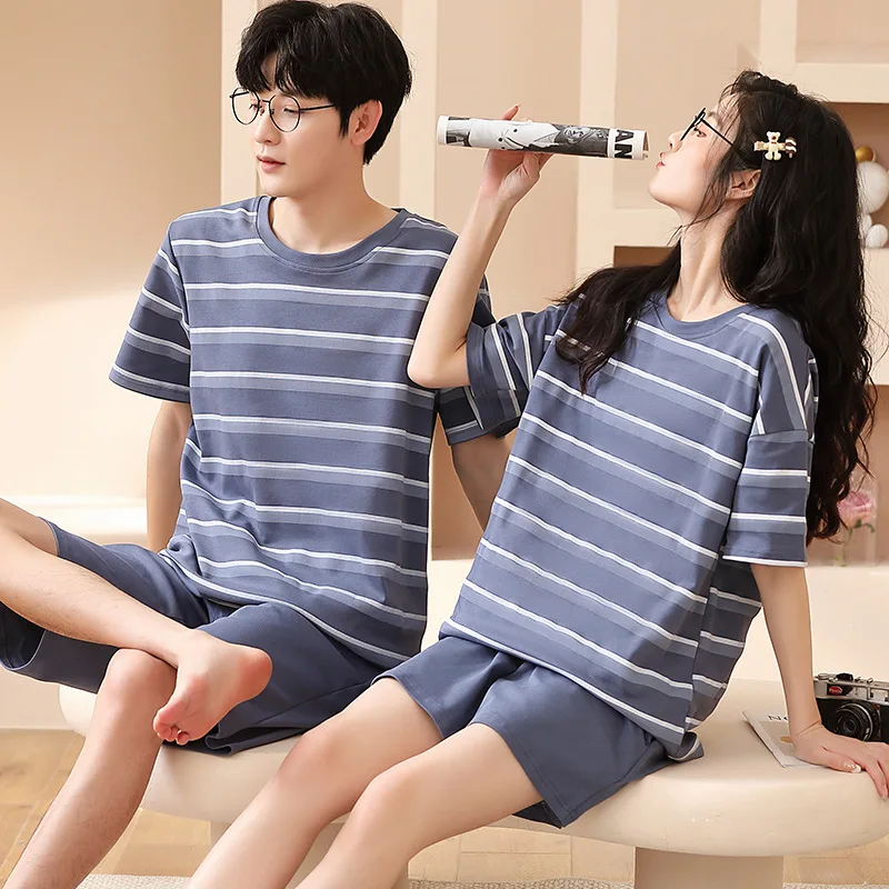 Women's pajamas Summer Cotton Sleepwear for Couples Short Men's Pijama Cartoon Printed loungewear pyjama pour femme