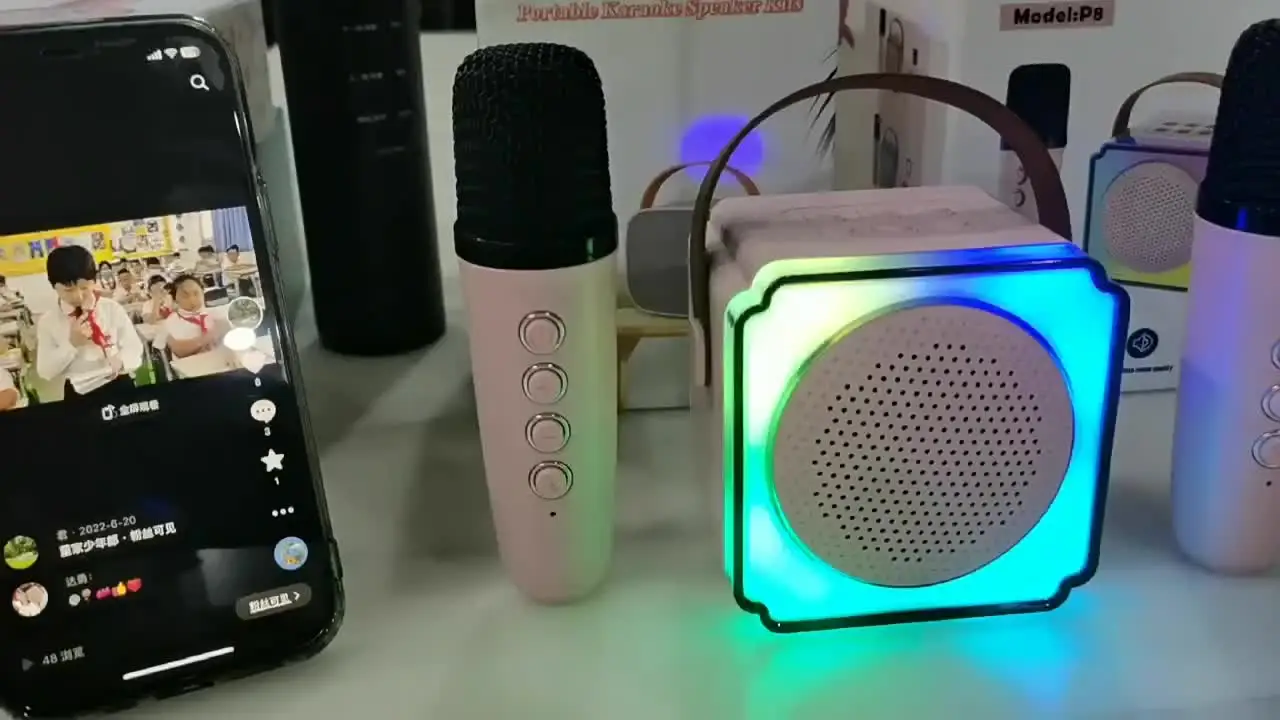 Mini Macchina Karaoke Per Bambini Con Altoparlante Bluetooth E 2 Microfoni Wireless - Luci LED E 5 Effetti Vocali - Regalo 4-12 Anni - 3