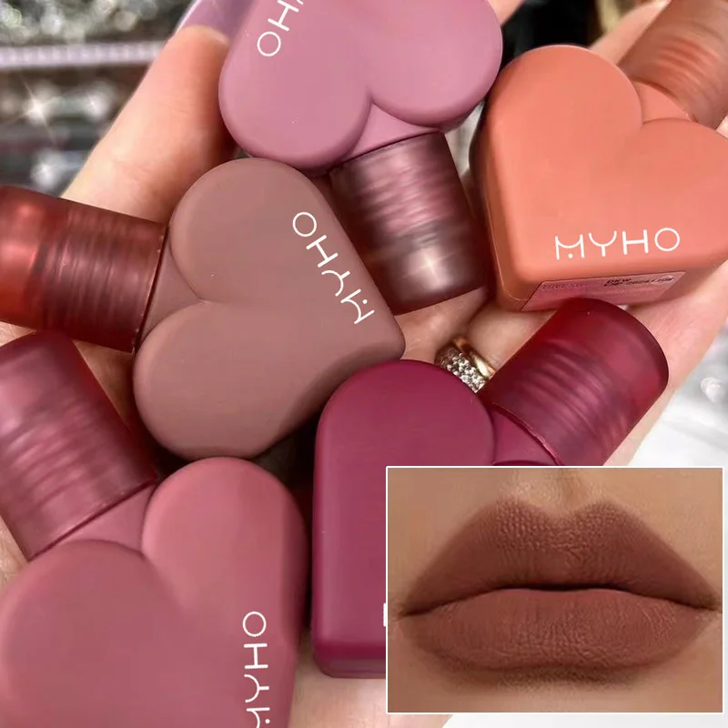 

Блеск для губ в форме сердца, 5 цветов, водостойкая бархатная нюдовая Матовая жидкая помада, сексуальный красный оттенок для губ, Женская Косметика для макияжа