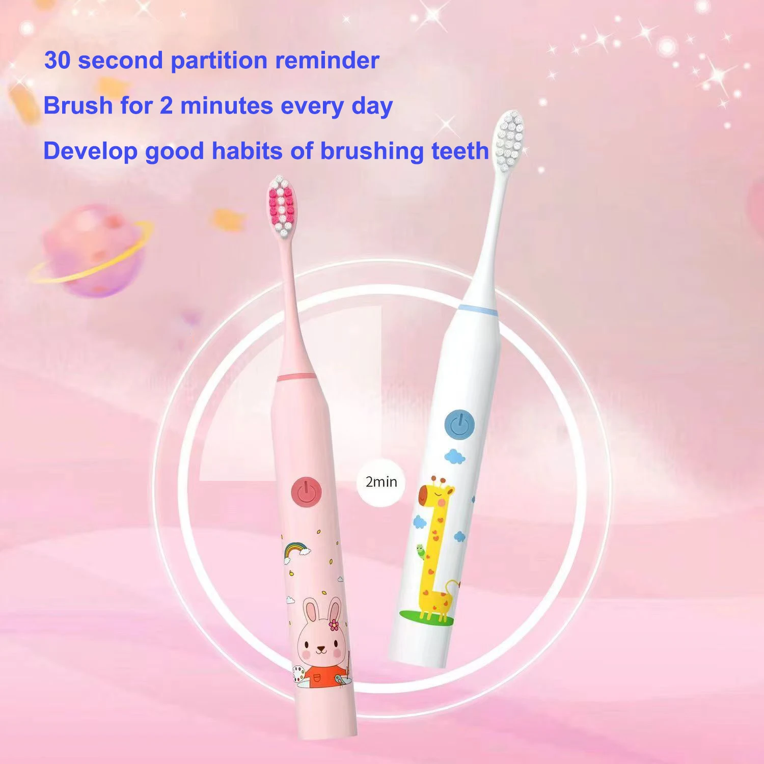5-speed Sonic Electric Toothbrush Cartoon for Kids Teeth Whitening Children's Tooth Brushes Rechargeable with Replace Heads IPX7 4