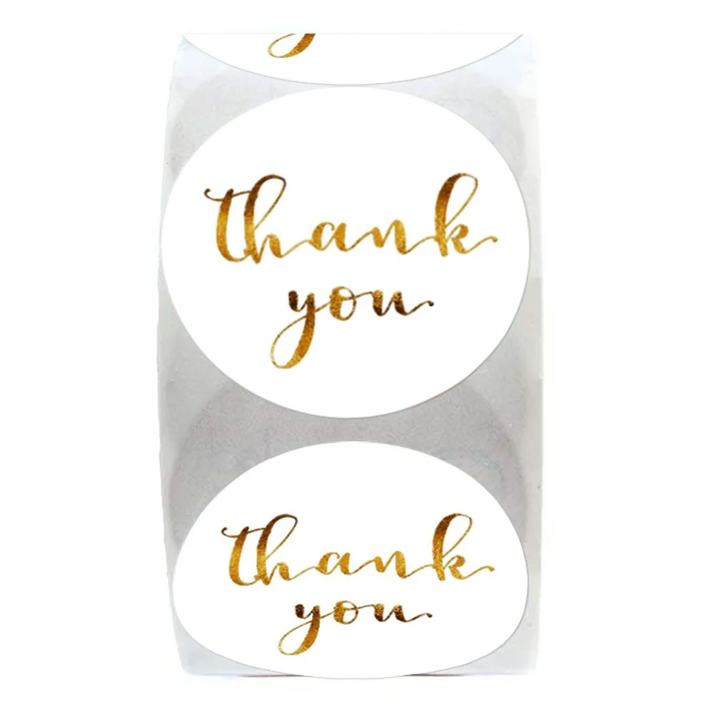 

Hot Stamping Thank You Sticker Gift Wrap Store Supplies white round label 3D scrapbooking 50-500pcs roll envelope closure