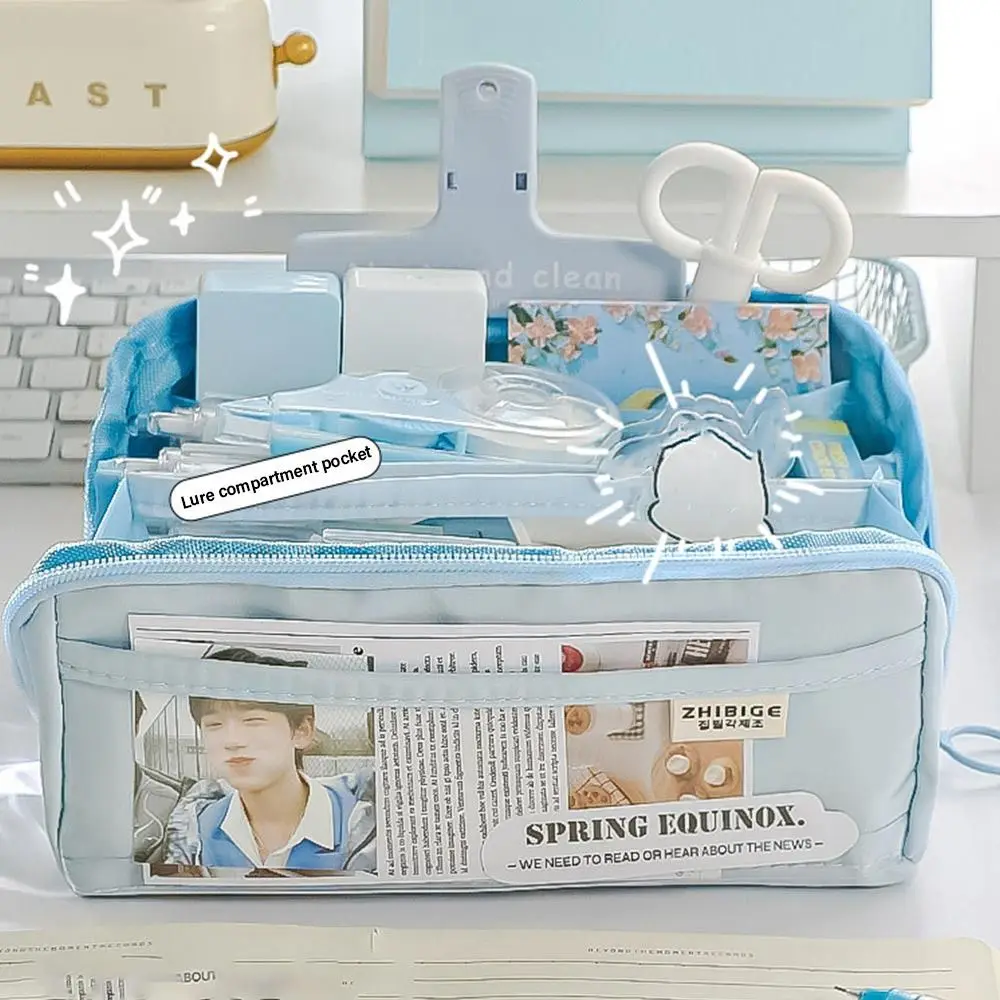 하이 퀄리티 대용량 단색 문구 가방, 10 레이어 펜 가방, 투명 필통, 학교 사무실