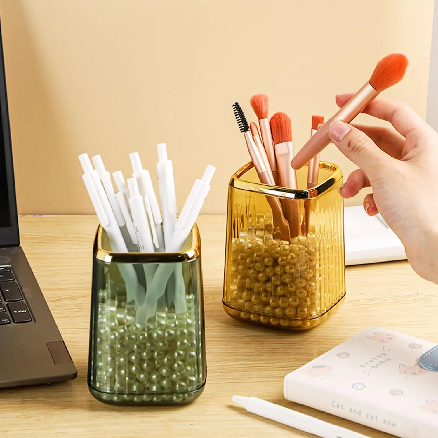 Makeup Brush Bucket Storage Tube Dressing Table Office Desktop Pen Holder Cosmetics Storage Box 6