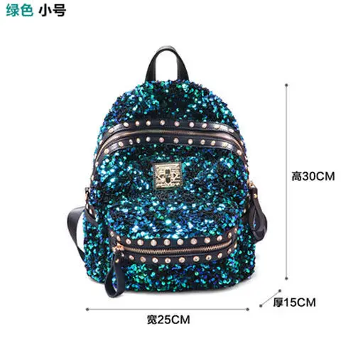 thumbnail image 1 of Mochilas de lentejuelas plateadas brillantes de gran capacidad europeas y americanas con remaches de metal para tendencias de moda personalizadas para mujeres, 1 of 5