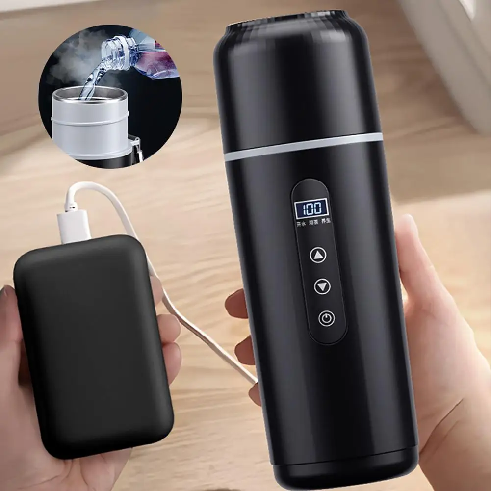휴대용 보온병 12V/24V 겸용 USB 열 보존 통합 가열 500ml 끓는 물 컵 LCD 디스플레이