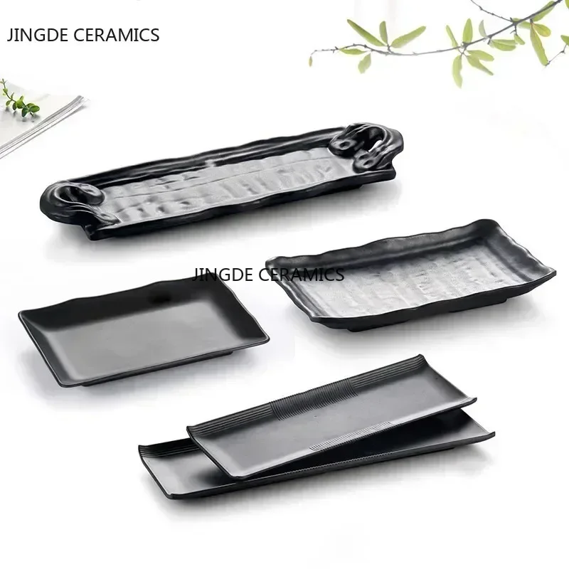 Black Scrub Striped Barbecue Meat Sushi Plate Melamine Kitchen Cutlery Korean Cuisine Saury Fruit Dessert Sushi Storage Plate dining dish