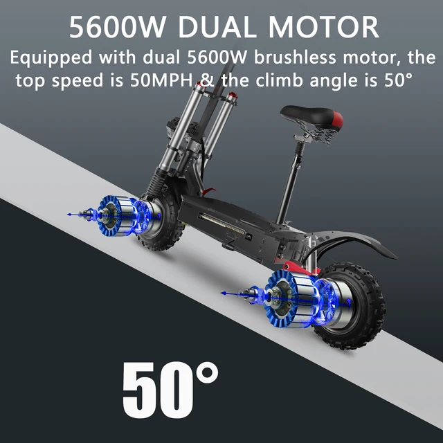 60V 5600W Dual Motor Electric Scooter for Adults 80KM/H Max Speed E Scooter 100 KM Max Mileage Electric Motorcycles with Seat 2