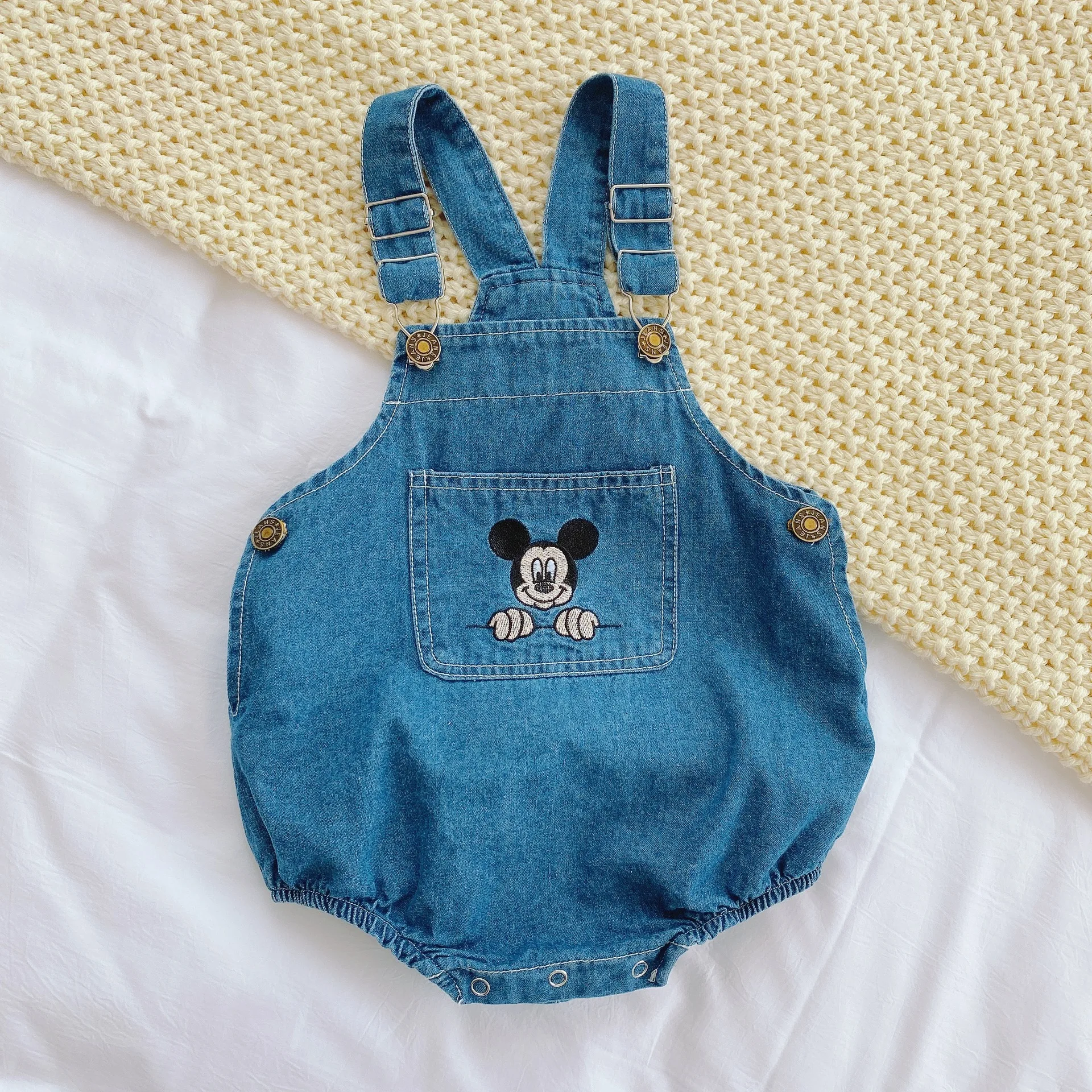 Summer Clothing Newborn Clothes Thin Men's And Women's Baby Outdoor Clothing Denim Jumpsuit Baby Trendy Cartoon Jumpsuit