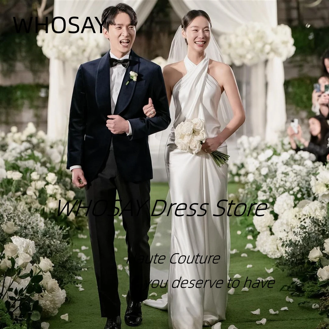 

WHOSAY Romantic Party Korea Women Wear Wedding Dresses Halter Neck Sleeveless 웨딩드레스 Formal Banquet Vestidos De Noche