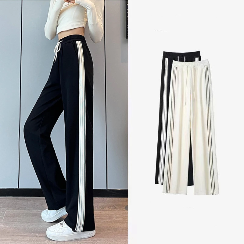 New 2024 Women's Summer Patchwork Elasticized Drawstring Pocket Fashion Solid Color Loose Minimalist Casual Straight Pants