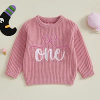 Baby Girls Sweater 1st Birthday Clothes Letter Bow Embroidery Crew Neck Long Sleeve Infant Pullovers Fall Tops - Image 3