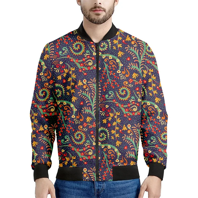 thumbnail image 1 of Chaqueta con cremallera con estampado floral bohemio vintage para hombre, sudaderas casuales de manga larga con estampado de flores en 3D, chaquetas, abrigos, blusas de calle, 1 of 4