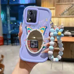 3 - Piece Cartoon Butterfly Phone Case Set with Lanyard and Stand - Motorola Moto E30 (PURPLE)