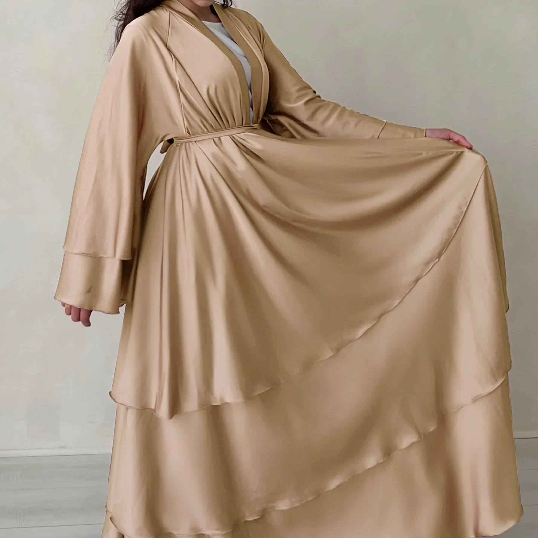 

Satin Open Abaya Kimono Muslim Hijab Dress Plain New Abayas for Women Dubai Turkey Ramadan Eid Modest Islam Clothes Kaftan Robe