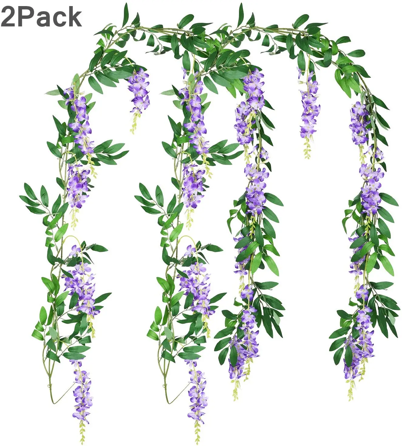 2Pcs Artificial Purple Flowers Wisteria Garland Vine Hanging Flower