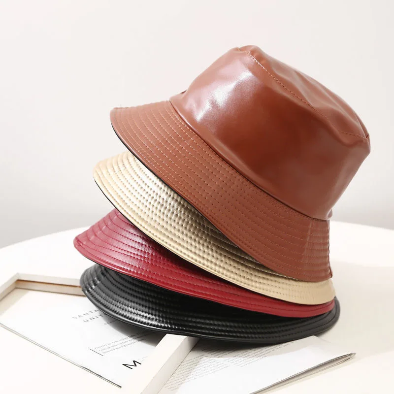 

hip-hop hats popular in PU leather fisherman hats for men women in spring summer leisure s solid color outdoor Bucket Hats