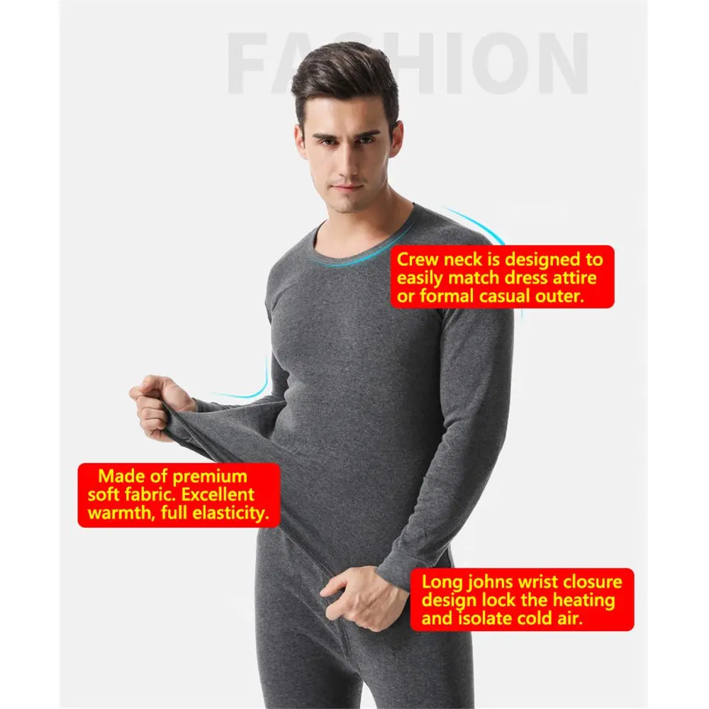 Description Picture 4 of itemThermal Underwear for Men Men's Long Johns Set Men's Thermal Underwear Set Ultra Soft Fleece Lined Thermal Clothe Men's Clothing