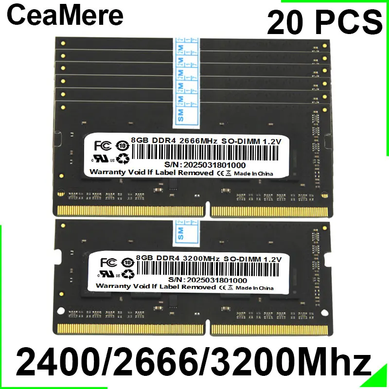 CeaMere DDR4 노트북 일반 메모리 메모리, 4g, 8g, 16g, 32g,2400Mhz, 2666Mhz, 3200Mhz,288 핀 RAM 메모리 카드, 20 PCs 도매